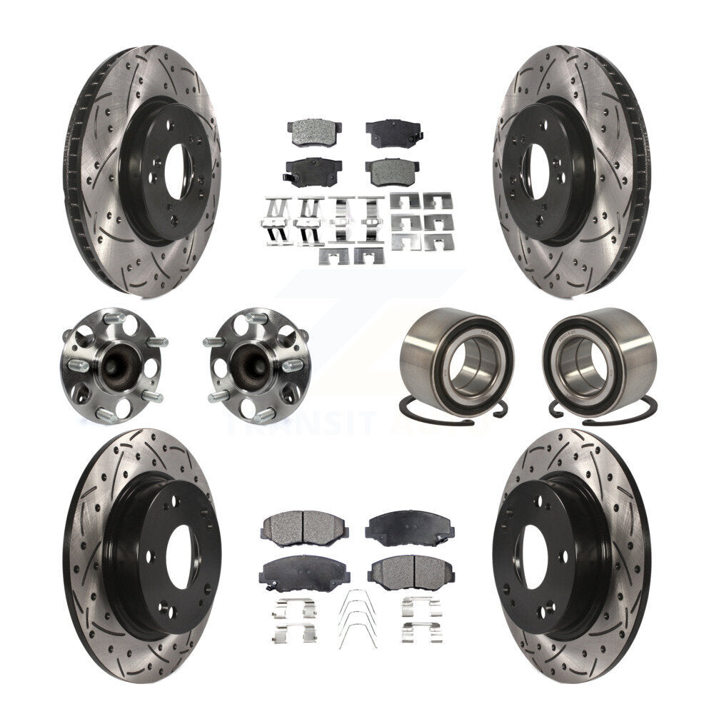 Kit de rotors et plaquettes de frein à disque revêtus de roulement de moyeu avant et arrière (10 pièces) pour Honda Civi