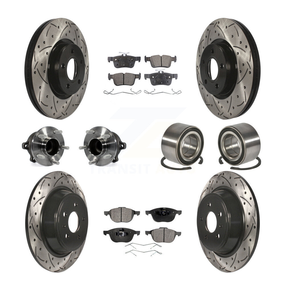 Kit de rotors et plaquettes de frein à disque revêtus de roulement de moyeu avant et arrière (10 pièces) pour Ford Escap