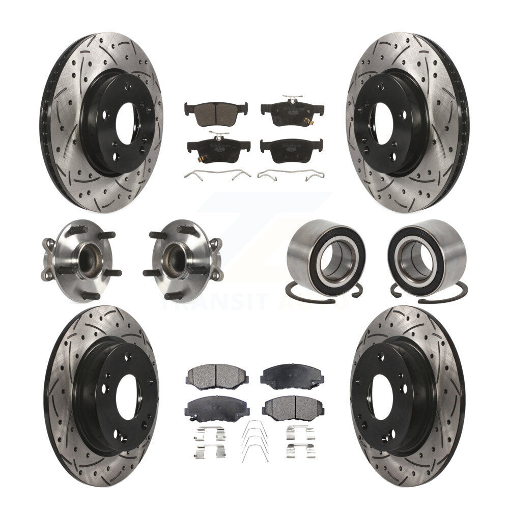 Kit de rotors et plaquettes de frein à disque revêtus de roulement de moyeu avant et arrière (10 pièces) pour Honda Civi