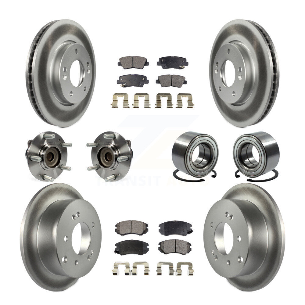 Kit de rotors et plaquettes de frein à disque revêtus de roulement de moyeu avant et arrière (10 pièces) pour Kia Sou