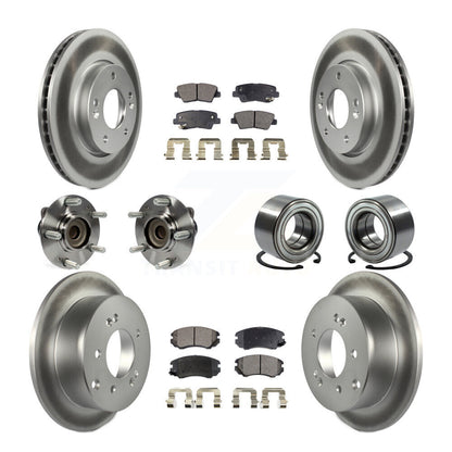 Kit de rotors et plaquettes de frein à disque revêtus de roulement de moyeu avant et arrière (10 pièces) pour Kia Sou