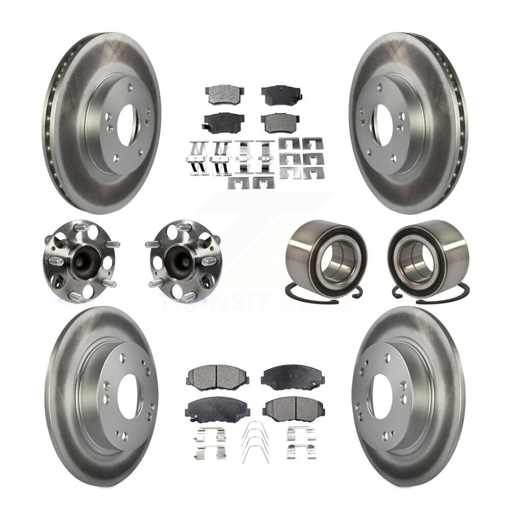 Kit de rotors et plaquettes de frein à disque revêtus de roulement de moyeu avant et arrière (10 pièces) pour Honda Civi