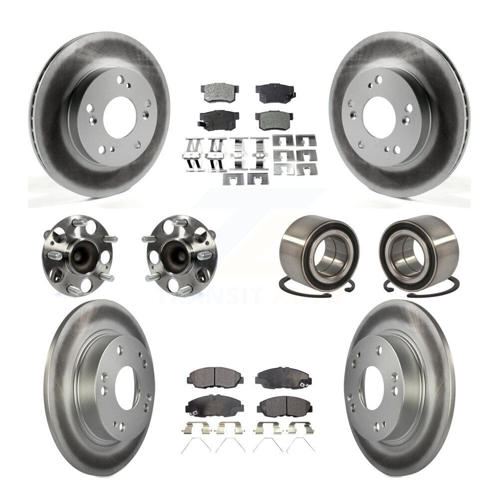 Kit de rotors et plaquettes de frein à disque revêtus de roulement de moyeu avant et arrière (10 pièces) pour Honda Civi