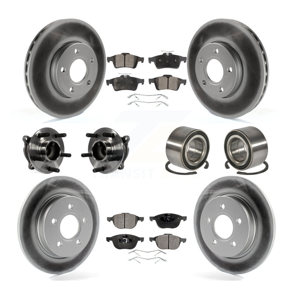 Kit de rotor et de plaquettes de frein à disque revêtus de roulement de moyeu avant et arrière (10 pièces) pour Ford Focu