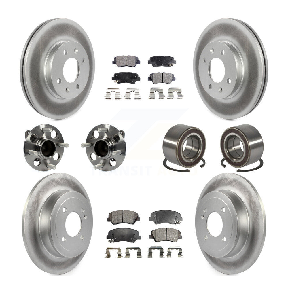 Kit de rotors et plaquettes de frein à disque revêtus de roulements de moyeu avant et arrière (10 pièces) pour Kia Ri