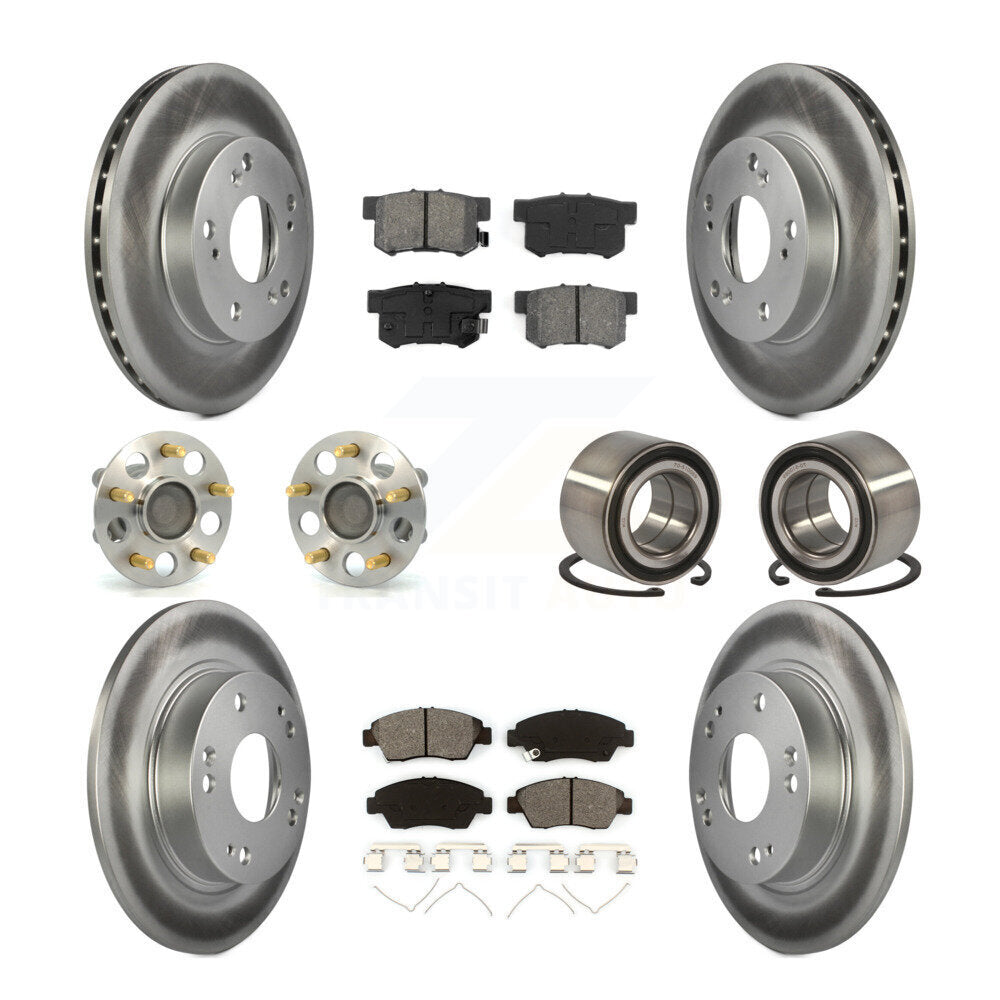 Kit de rotors et plaquettes de frein à disque revêtus de roulement de moyeu avant et arrière (10 pièces) pour Honda Civi