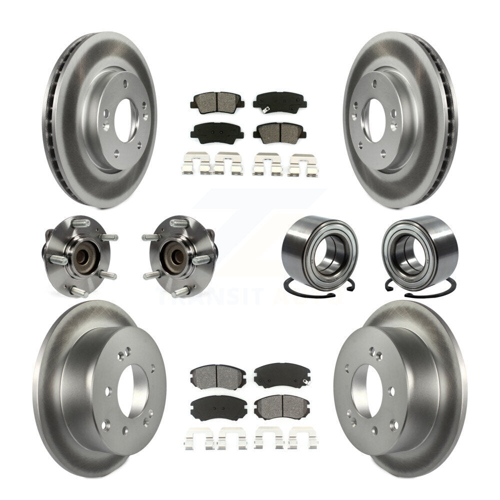 Kit de rotors et plaquettes de frein à disque revêtus de roulement de moyeu avant et arrière (10 pièces) pour Kia Sou