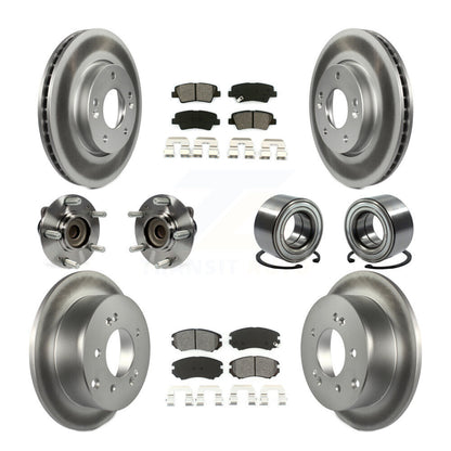 Kit de rotors et plaquettes de frein à disque revêtus de roulement de moyeu avant et arrière (10 pièces) pour Kia Sou