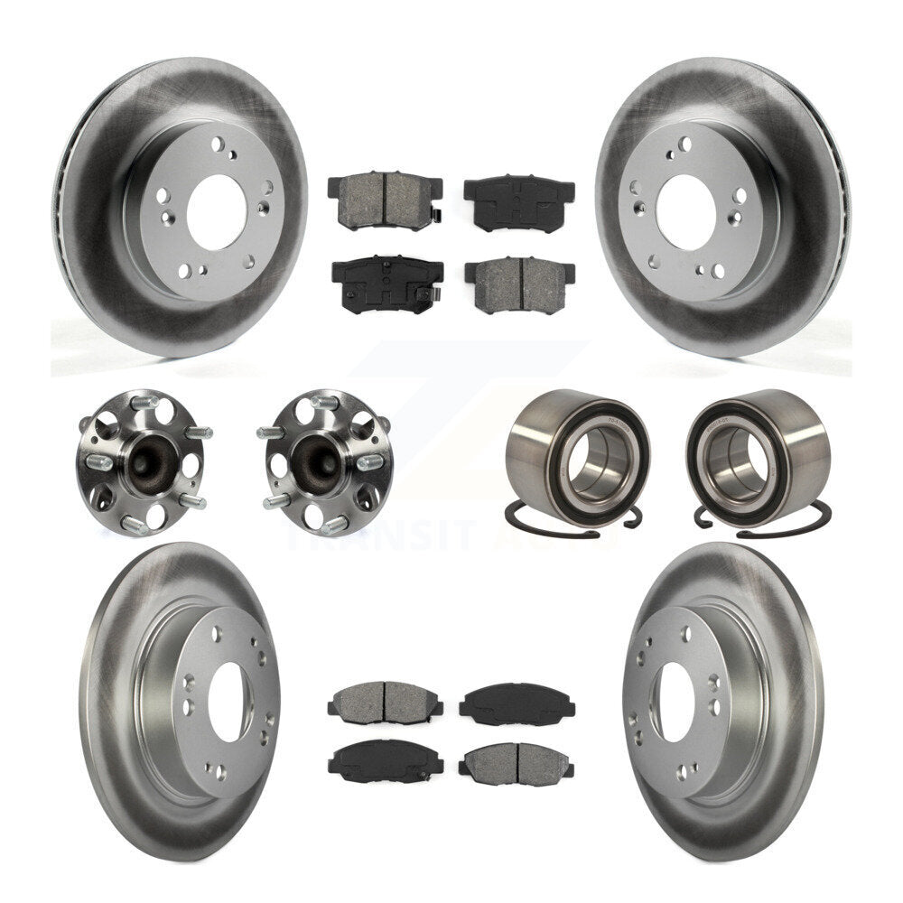 Kit de rotors et plaquettes de frein à disque revêtus de roulement de moyeu avant et arrière (10 pièces) pour Honda Civi