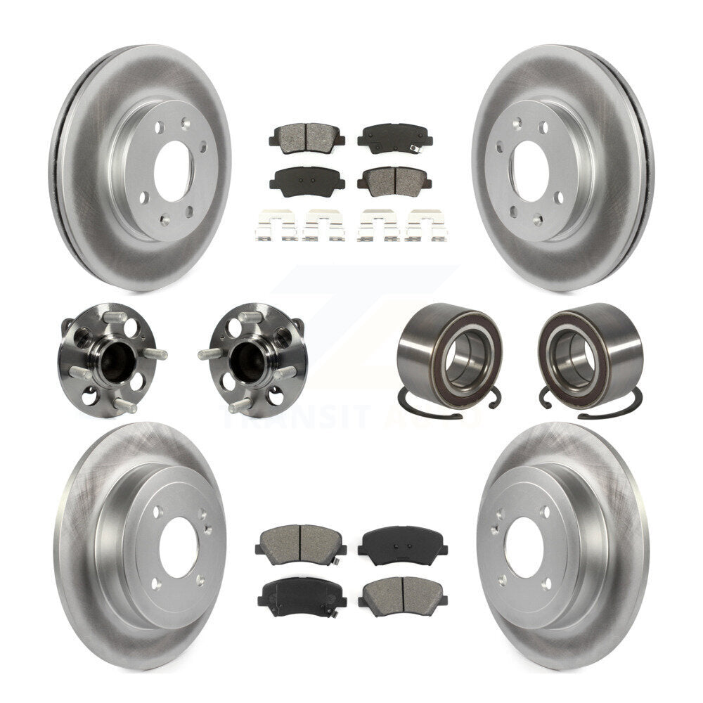 Kit de rotors et plaquettes de frein à disque revêtus de roulements de moyeu avant et arrière (10 pièces) pour Kia Ri