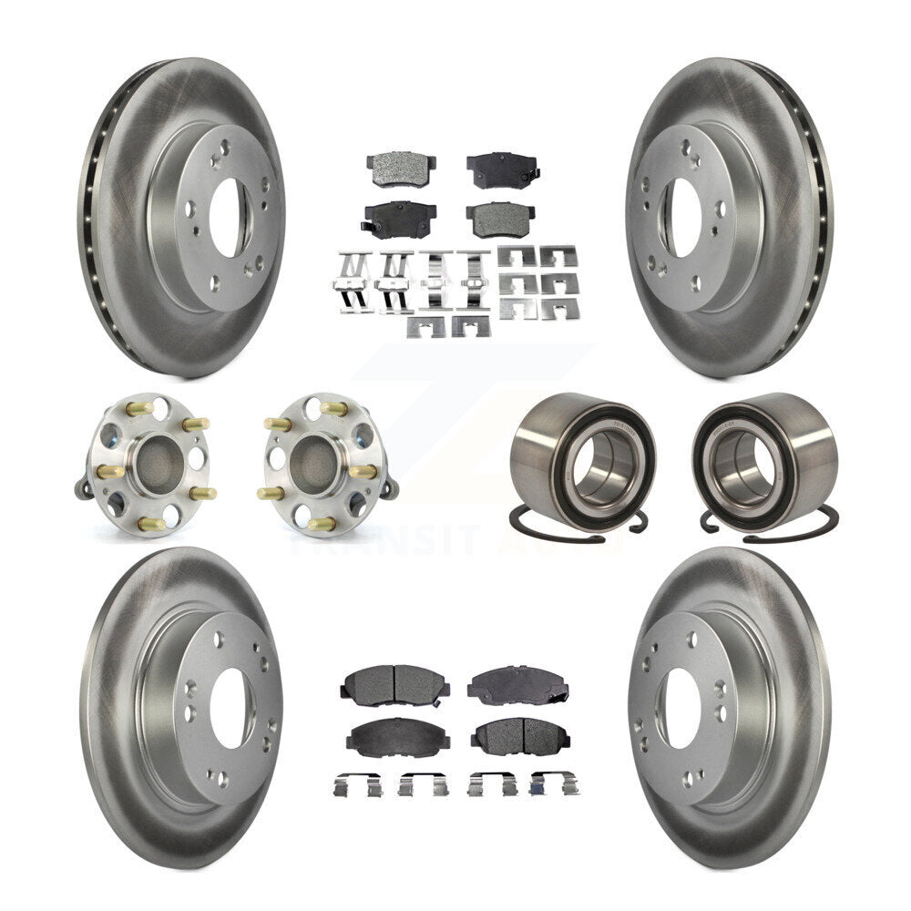 Kit de rotors et plaquettes de frein à disque revêtus de roulement de moyeu avant et arrière (10 pièces) pour Honda Civi