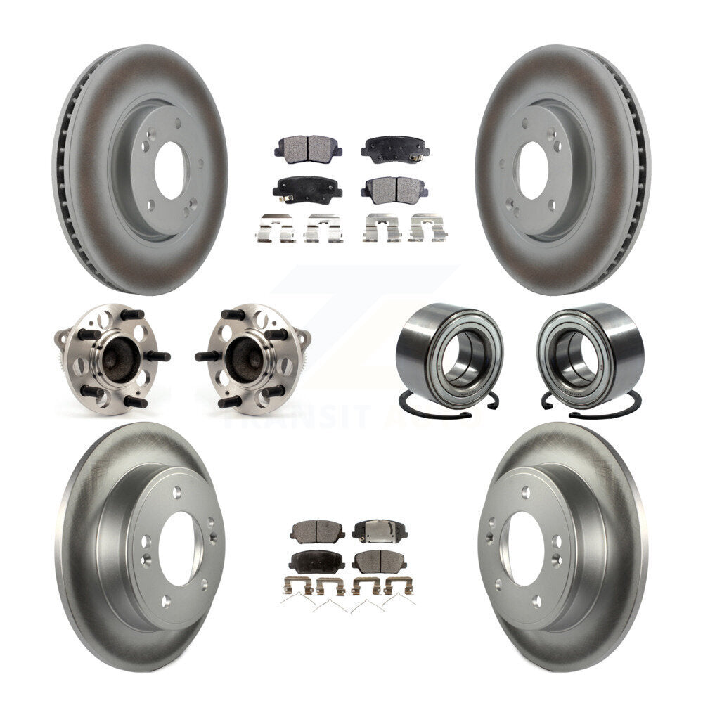 Kit de rotors et plaquettes de frein revêtus de roulement de moyeu avant et arrière (10 pièces) pour Kia Forte Forte
