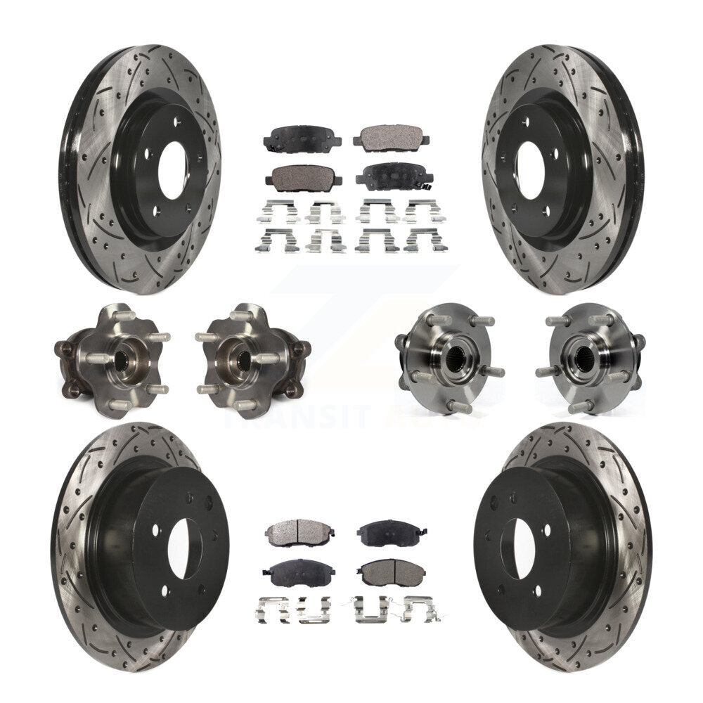 Kit de rotors et plaquettes de frein à disque revêtus de roulement de moyeu avant et arrière (10 pièces) pour Nissan Juk