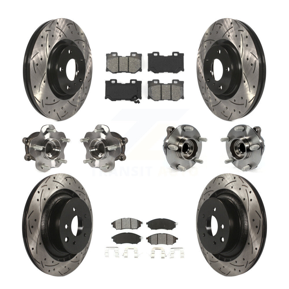 Kit de rotors et plaquettes de frein à disque revêtus de roulement de moyeu avant et arrière (10 pièces) pour Nissan 370