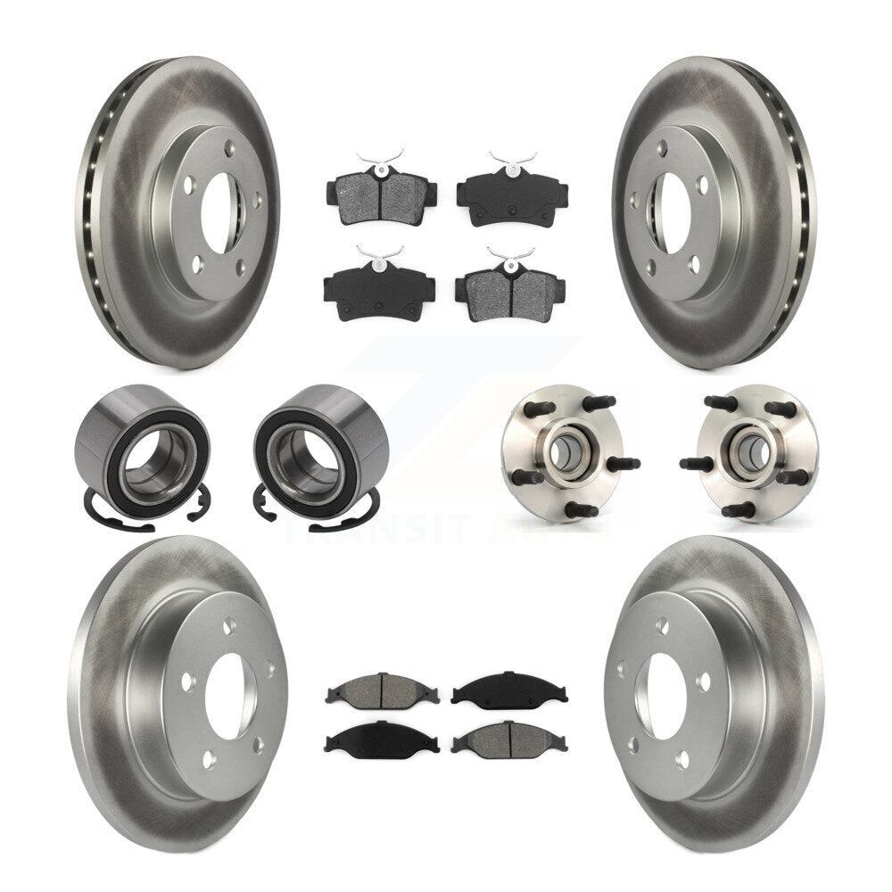 Kit de rotor de frein et patins de frein revêtus de roulement de moyeu avant et arrière (10 pièces) pour Ford Mustang