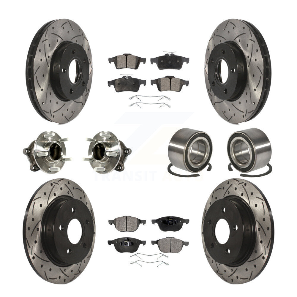 Kit de rotor et de plaquettes de frein à disque revêtus de roulement de moyeu avant et arrière (10 pièces) pour Ford Focu