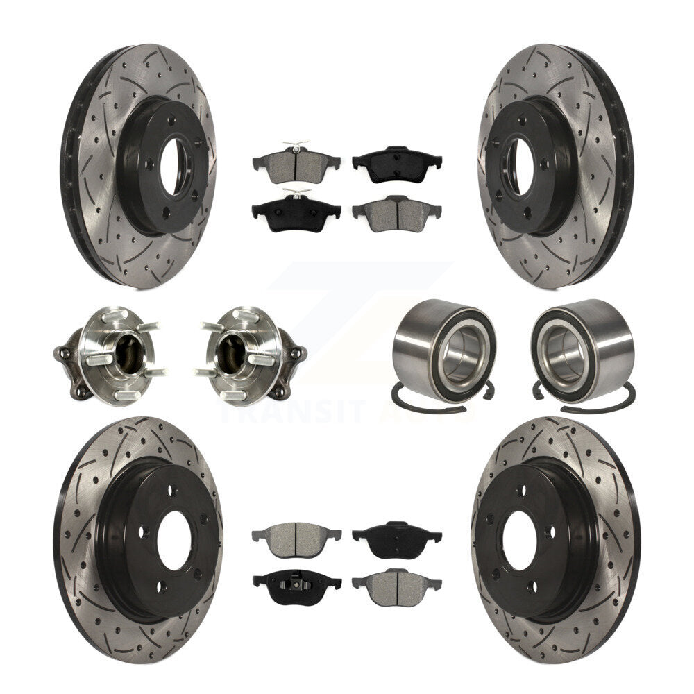 Kit de rotor et de plaquettes de frein à disque revêtus de roulement de moyeu avant et arrière (10 pièces) pour Ford Focu