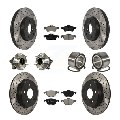 Kit de rotor et de plaquettes de frein à disque revêtus de roulement de moyeu avant et arrière (10 pièces) pour Ford Focu