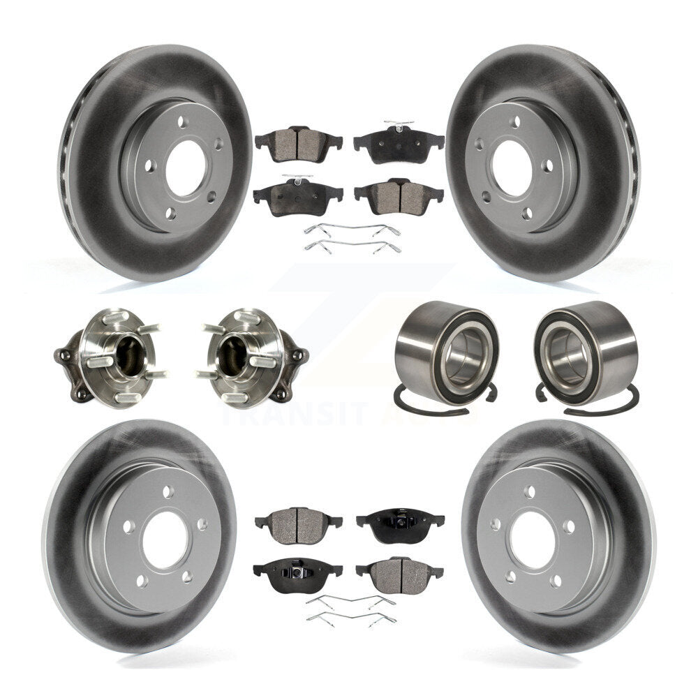 Kit de rotor et de plaquettes de frein à disque revêtus de roulement de moyeu avant et arrière (10 pièces) pour Ford Focu