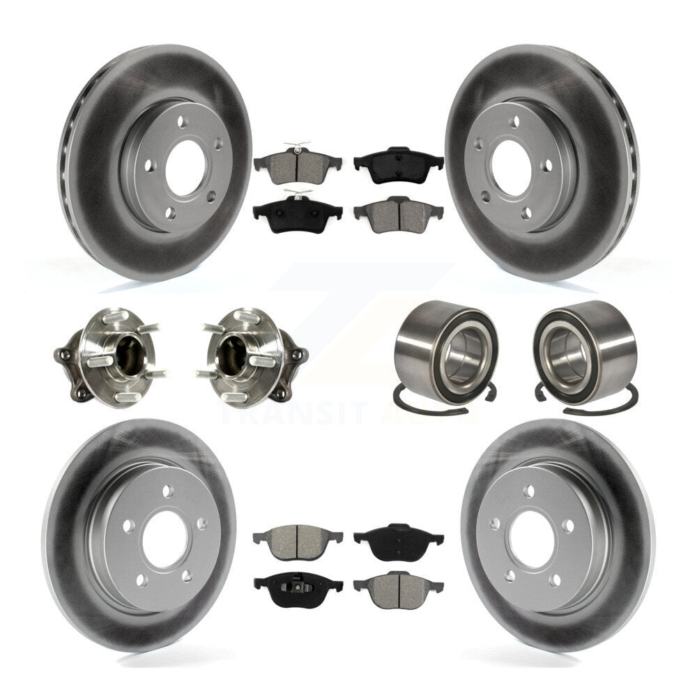 Kit de rotor et de plaquettes de frein à disque revêtus de roulement de moyeu avant et arrière (10 pièces) pour Ford Focu