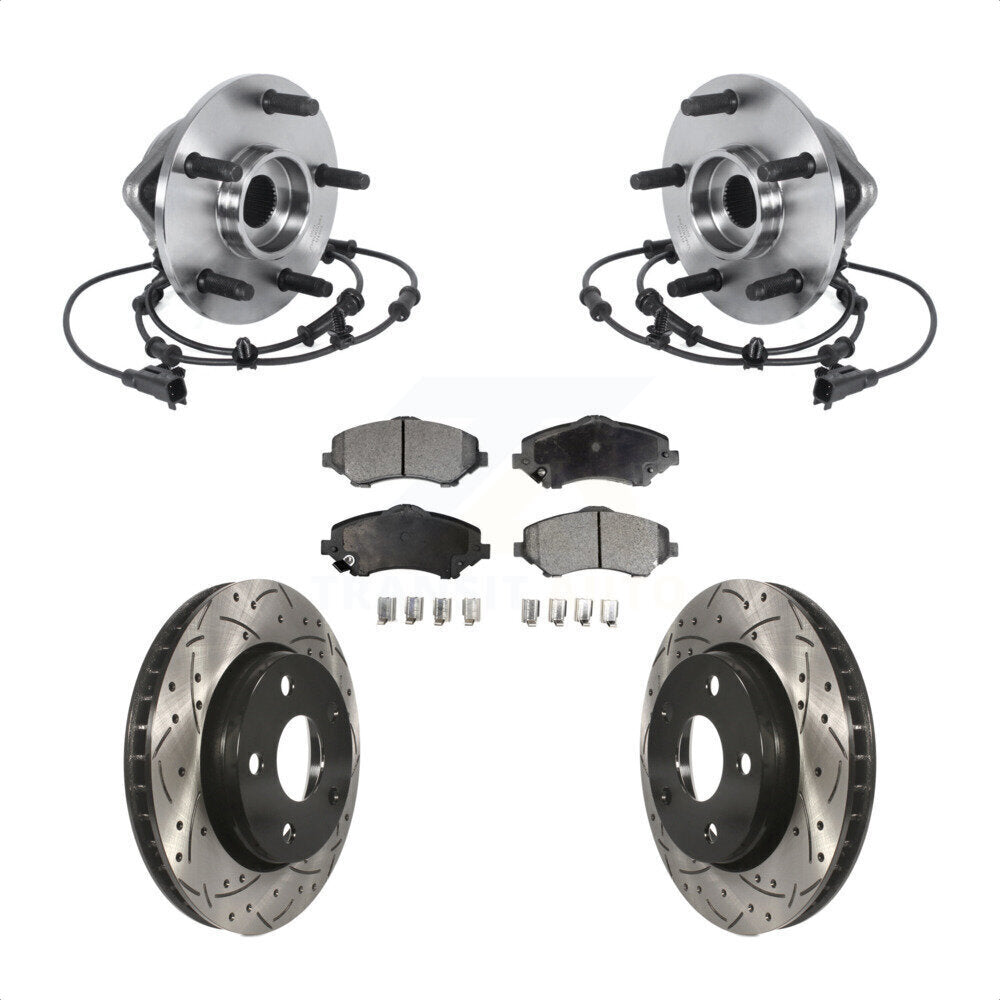 Ensemble de roulement de moyeu avant, Kit de plaquettes de Rotor de frein à fente percée pour Jeep Wrangler J