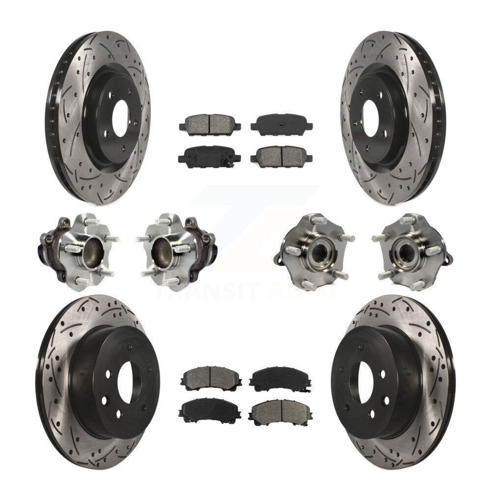 Kit de rotor et de plaquettes de frein à disque revêtus de roulement de moyeu avant et arrière (10 pièces) pour Nissan Rogu