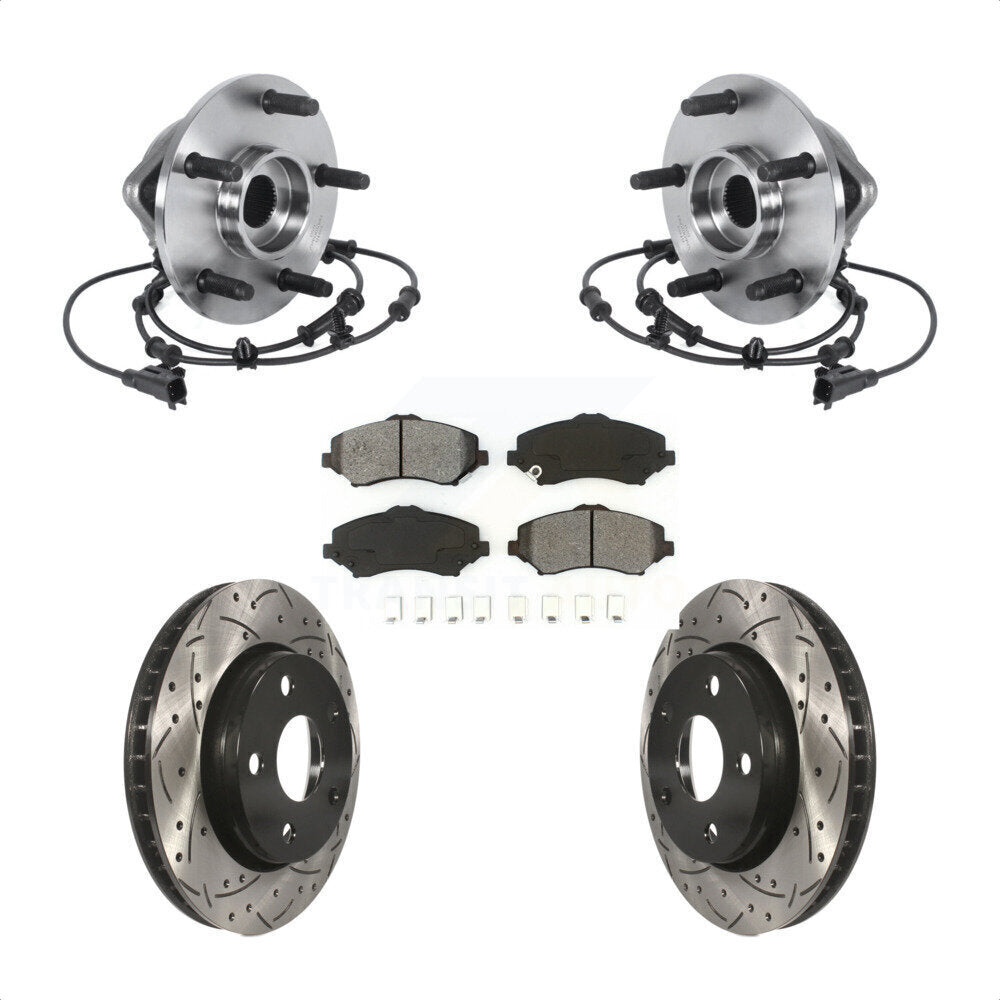 Ensemble de roulement de moyeu avant, Kit de plaquettes de Rotor de frein à fente percée pour Jeep Wrangler J