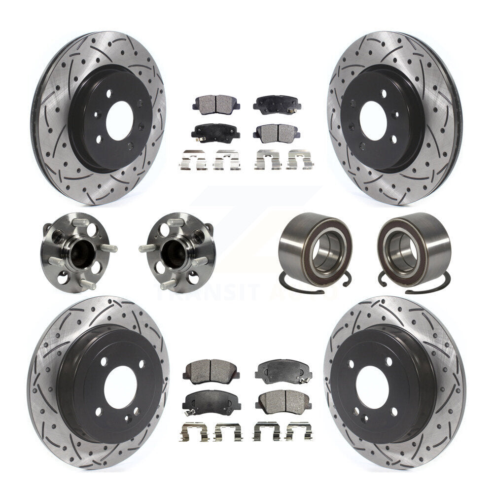 Kit de rotors et plaquettes de frein à disque revêtus de roulements de moyeu avant et arrière (10 pièces) pour Kia Ri