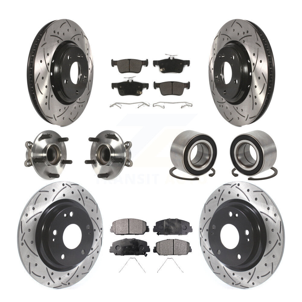 Kit de rotors et plaquettes de frein à disque revêtus de roulement de moyeu avant et arrière (10 pièces) pour Honda Civi
