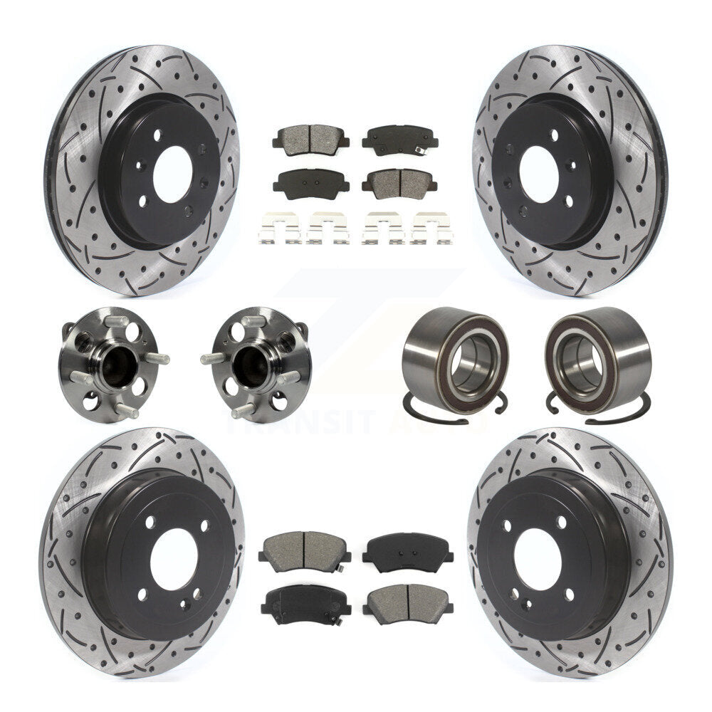 Kit de rotors et plaquettes de frein à disque revêtus de roulements de moyeu avant et arrière (10 pièces) pour Kia Ri