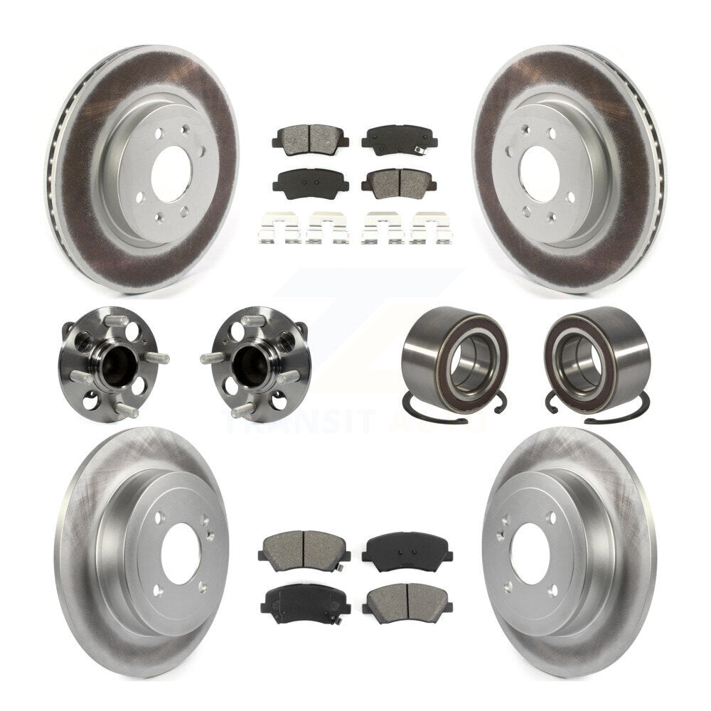 Kit de rotors et plaquettes de frein à disque revêtus de roulements de moyeu avant et arrière (10 pièces) pour Kia Ri