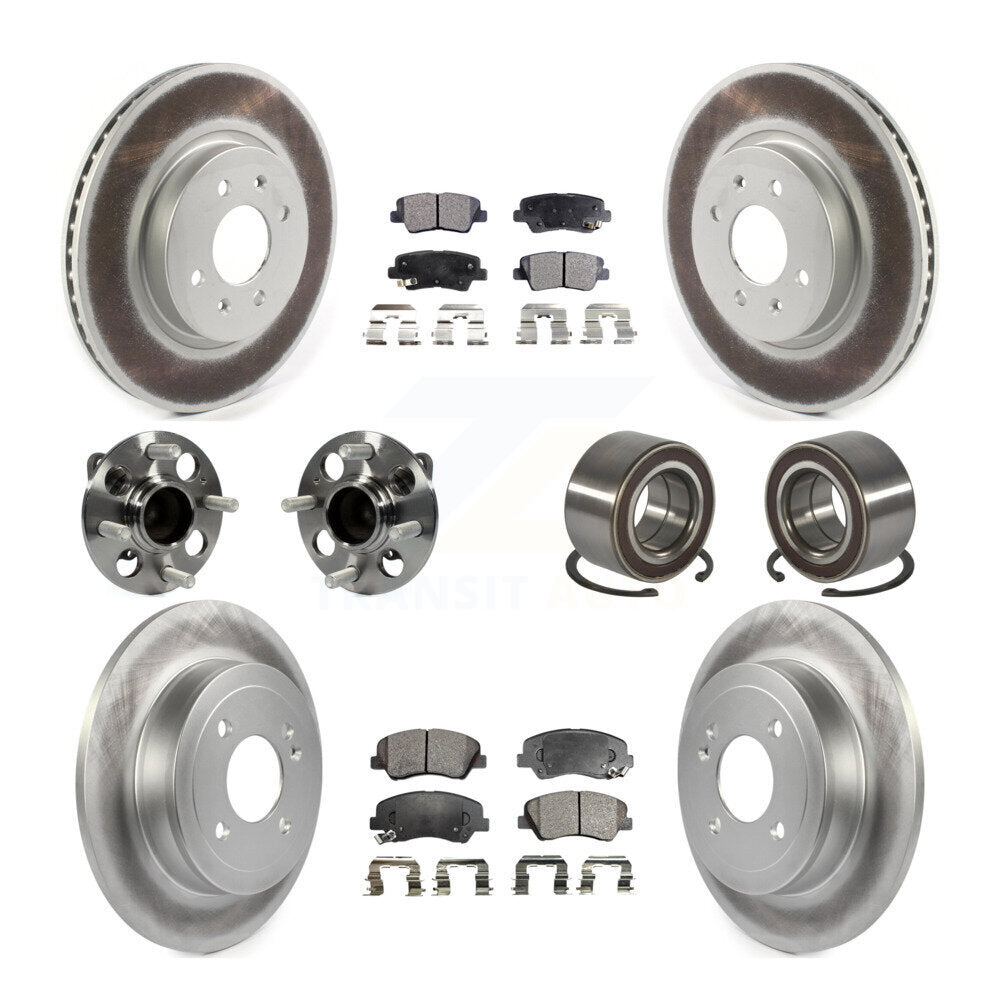 Kit de rotors et plaquettes de frein à disque revêtus de roulements de moyeu avant et arrière (10 pièces) pour Kia Ri