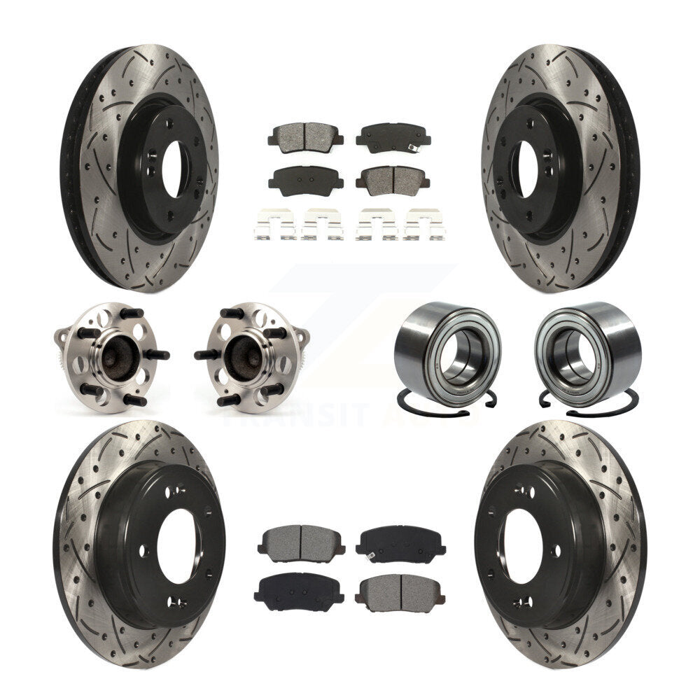 Kit de rotors et plaquettes de frein revêtus de roulement de moyeu avant et arrière (10 pièces) pour Kia Forte Forte