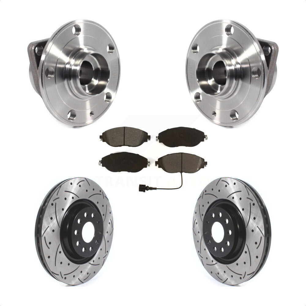 Kit de plaquettes de Rotor de frein, roulement de moyeu avant, fente de perçage, pour Volkswagen Tiguan Jetta Q