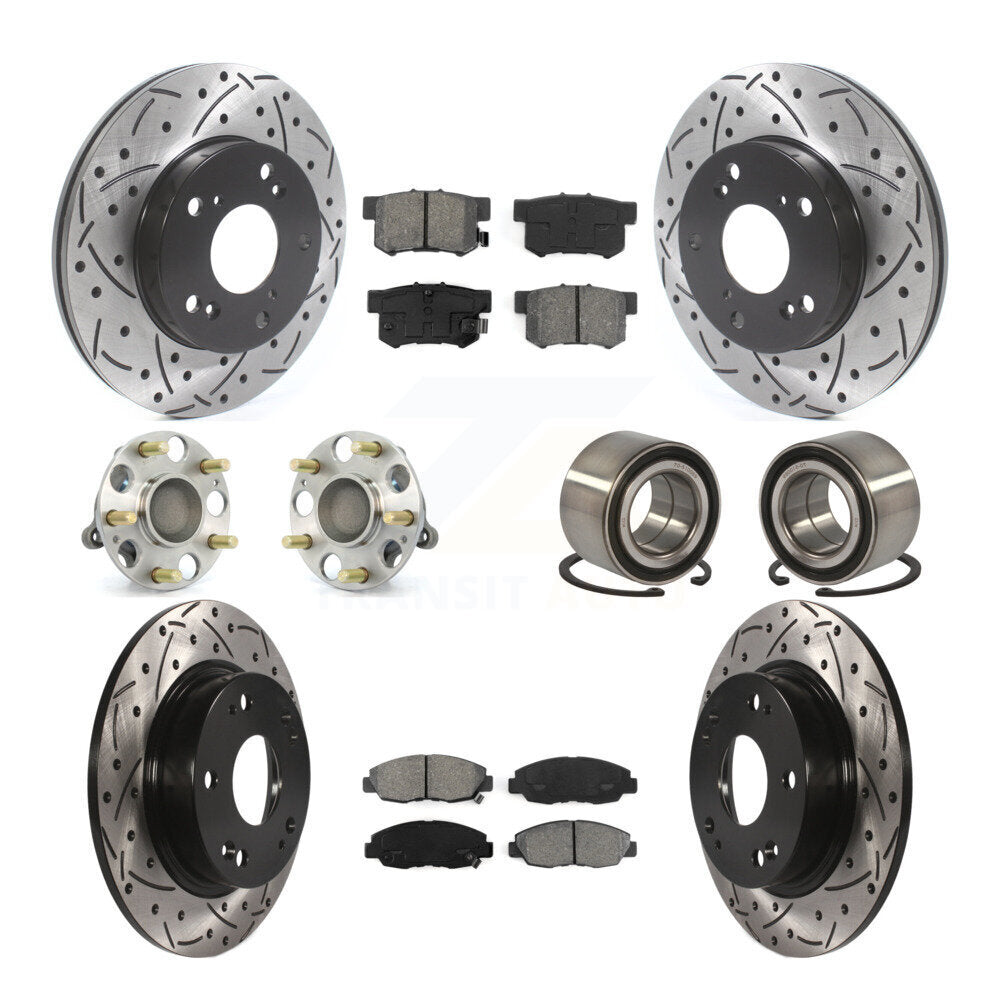 Kit de rotors et plaquettes de frein à disque revêtus de roulement de moyeu avant et arrière (10 pièces) pour Honda Civi