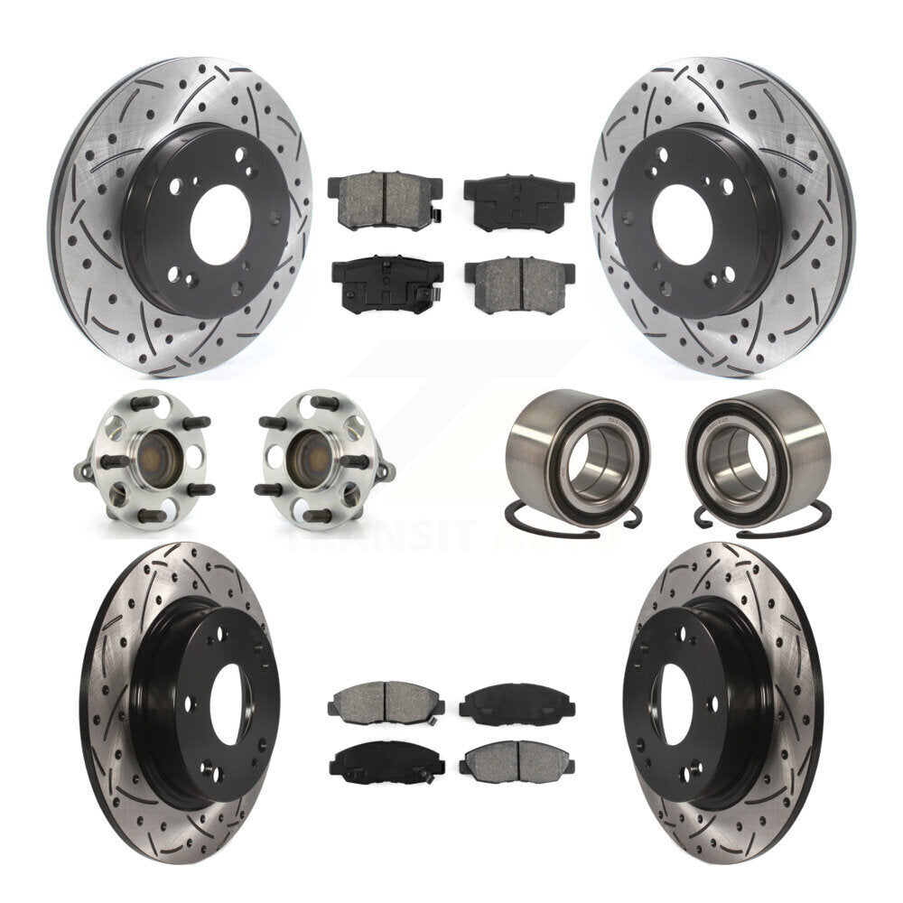 Kit de rotors et plaquettes de frein à disque revêtus de roulement de moyeu avant et arrière (10 pièces) pour Honda Civi