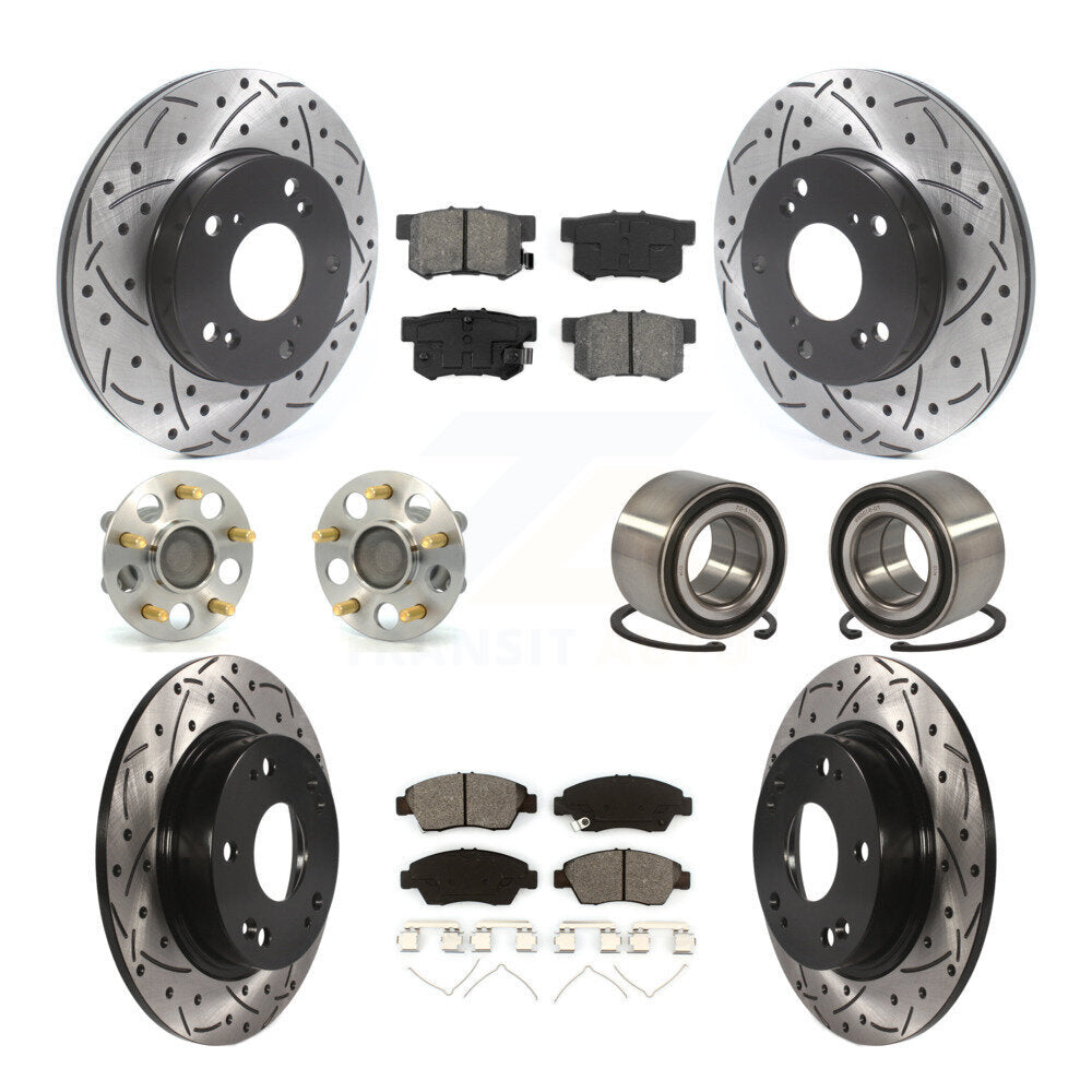 Kit de rotors et plaquettes de frein à disque revêtus de roulement de moyeu avant et arrière (10 pièces) pour Honda Civi