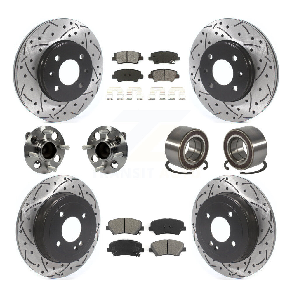 Kit de rotors et plaquettes de frein à disque revêtus de roulements de moyeu avant et arrière (10 pièces) pour Kia Ri