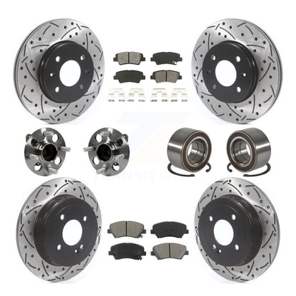 Kit de rotors et plaquettes de frein à disque revêtus de roulements de moyeu avant et arrière (10 pièces) pour Kia Ri