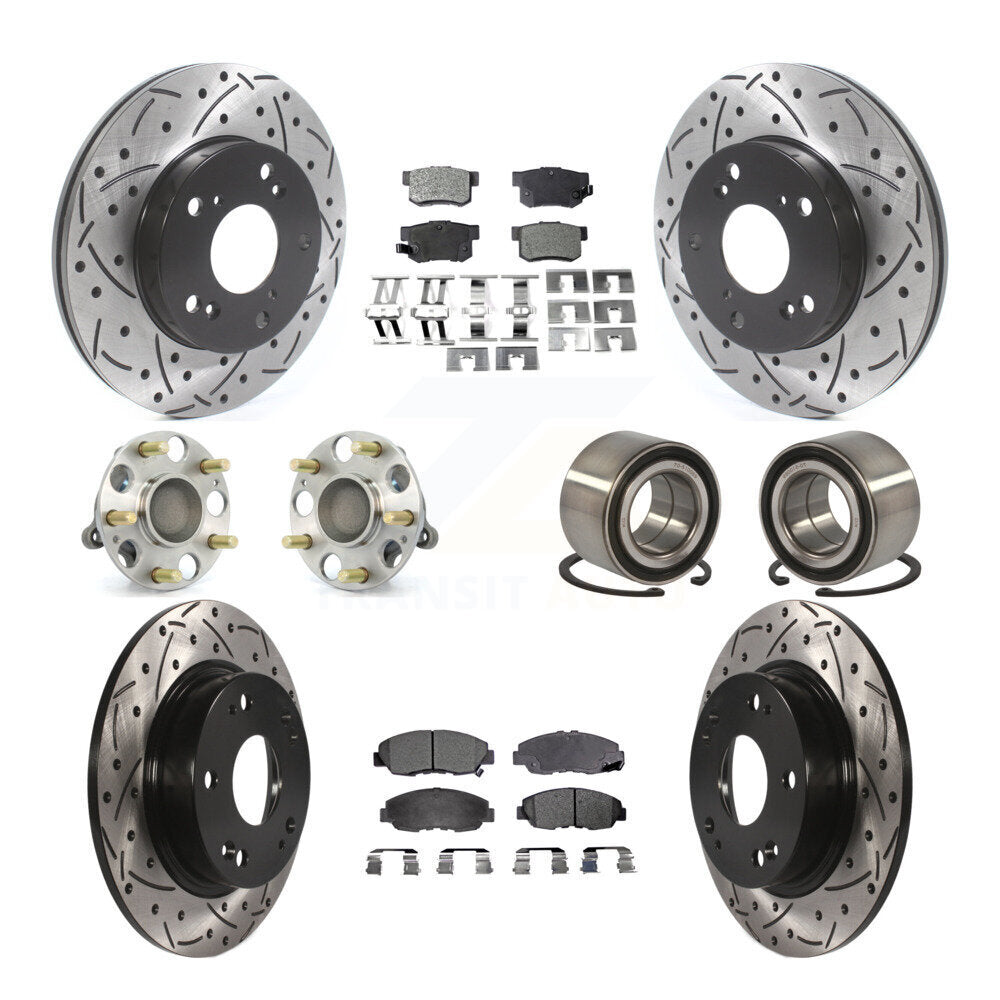 Kit de rotors et plaquettes de frein à disque revêtus de roulement de moyeu avant et arrière (10 pièces) pour Honda Civi