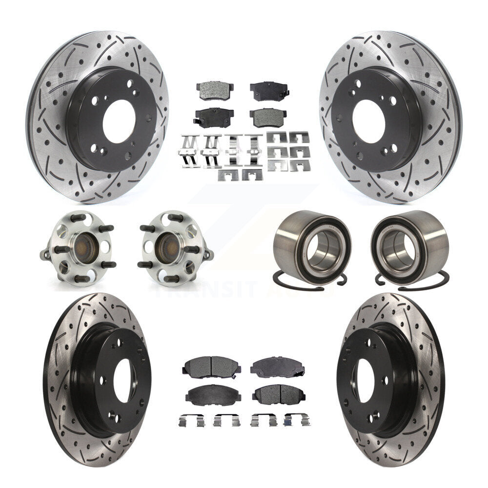 Kit de rotors et plaquettes de frein à disque revêtus de roulement de moyeu avant et arrière (10 pièces) pour Honda Civi