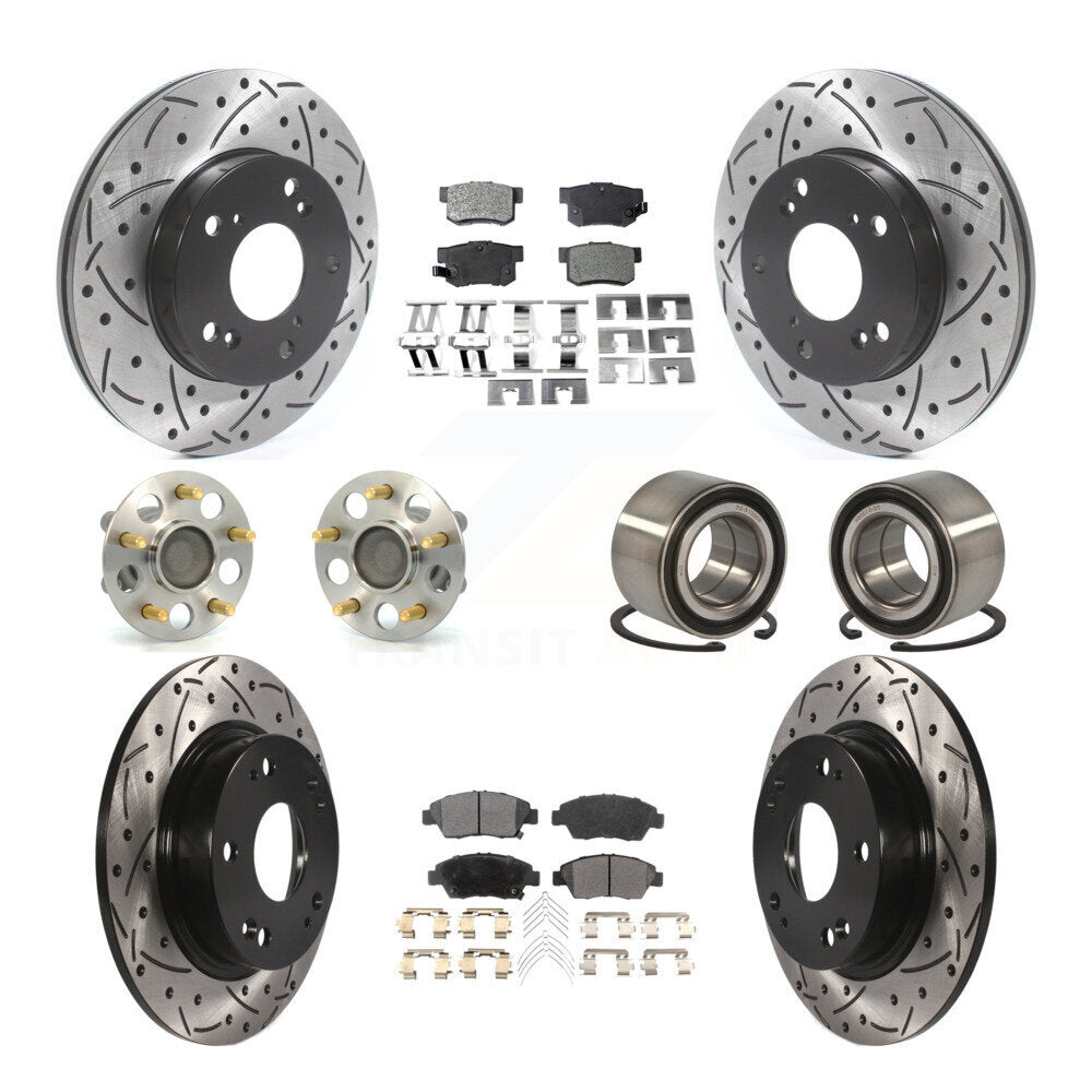 Kit de rotors et plaquettes de frein à disque revêtus de roulement de moyeu avant et arrière (10 pièces) pour Honda Civi