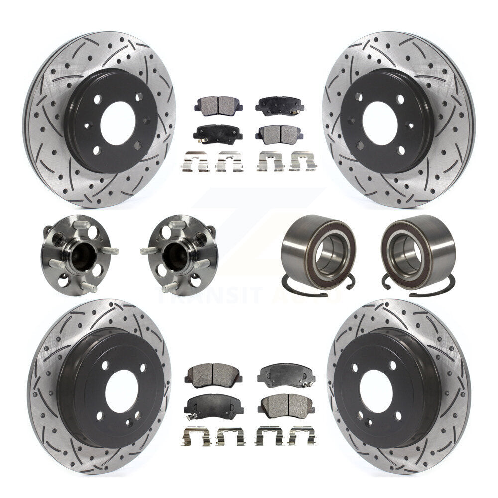 Kit de rotors et plaquettes de frein à disque revêtus de roulements de moyeu avant et arrière (10 pièces) pour Kia Ri