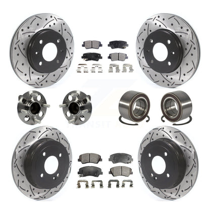Kit de rotors et plaquettes de frein à disque revêtus de roulements de moyeu avant et arrière (10 pièces) pour Kia Ri