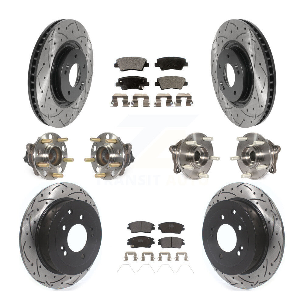Kit de rotor et de plaquettes de frein à disque revêtus de roulement de moyeu avant et arrière (10 pièces) pour Kia Sportag