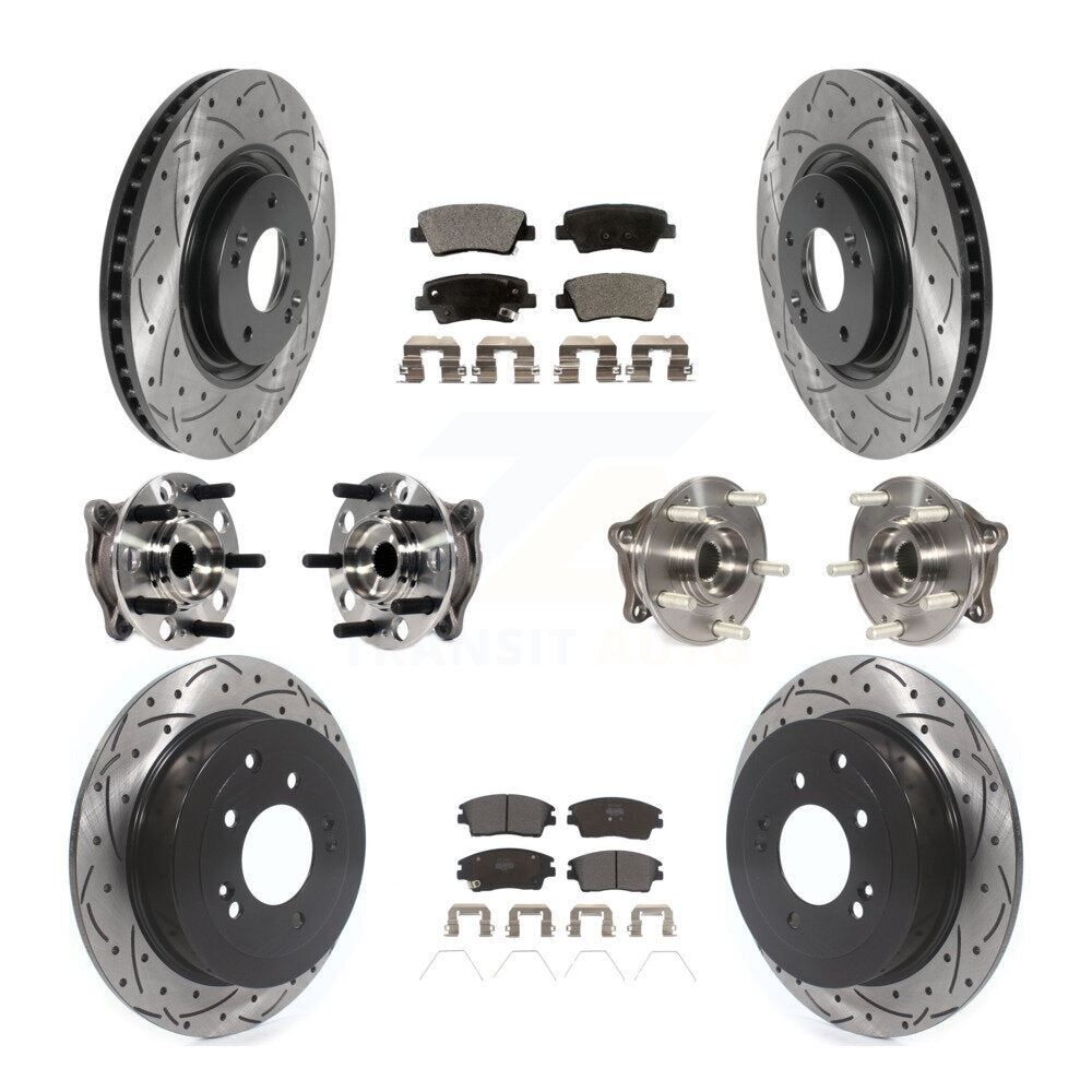 Kit de rotor et de plaquettes de frein à disque revêtus de roulement de moyeu avant et arrière (10 pièces) pour Kia Sportag