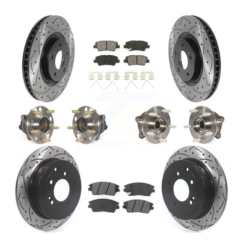 Kit de rotor et de plaquettes de frein à disque revêtus de roulement de moyeu avant et arrière (10 pièces) pour Kia Sportag