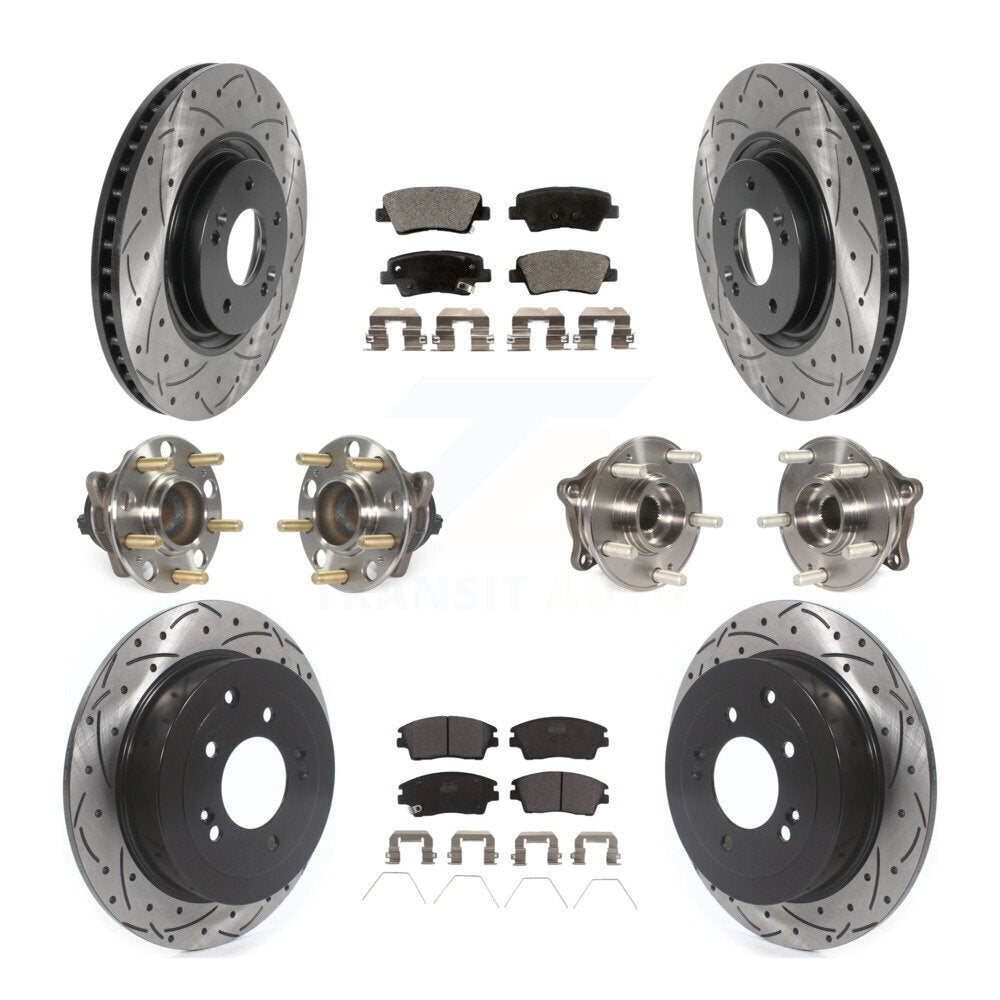 Kit de rotor et de plaquettes de frein à disque revêtus de roulement de moyeu avant et arrière (10 pièces) pour Kia Sportag