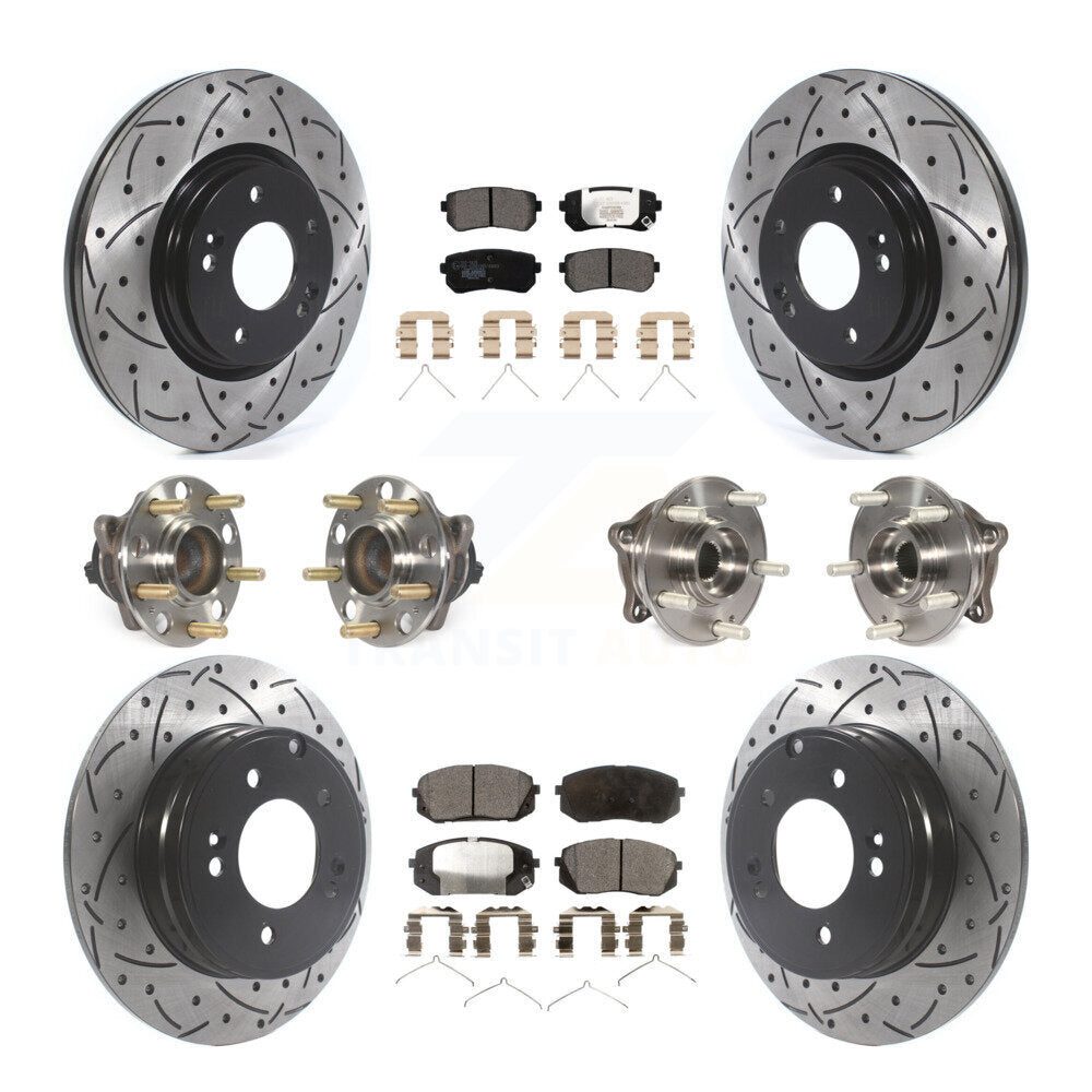 Kit de rotor et de plaquettes de frein à disque revêtus de roulement de moyeu avant et arrière (10 pièces) pour Kia Optim