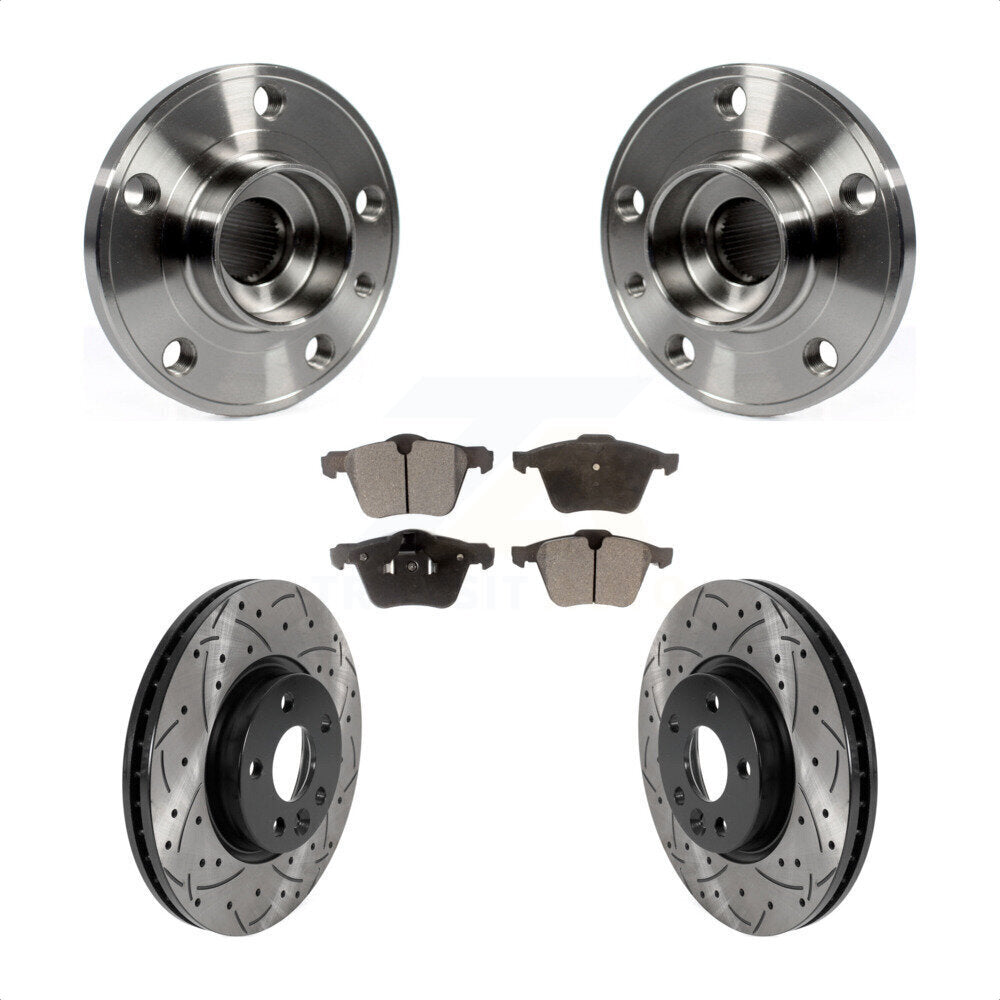 Ensemble de roulement de moyeu avant, Kit de plaquettes de Rotor de frein à fente percée enduite pour Volvo V7